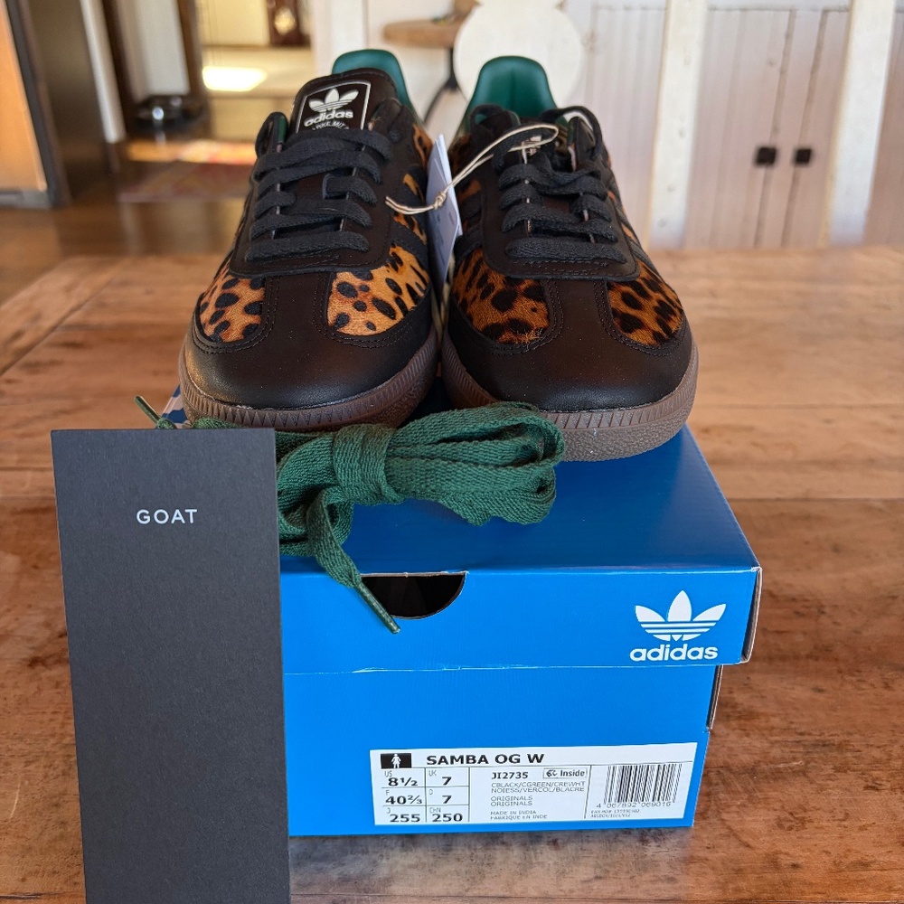 Adidas Samba OG, Black/Green/Leopard, Women's 8.5